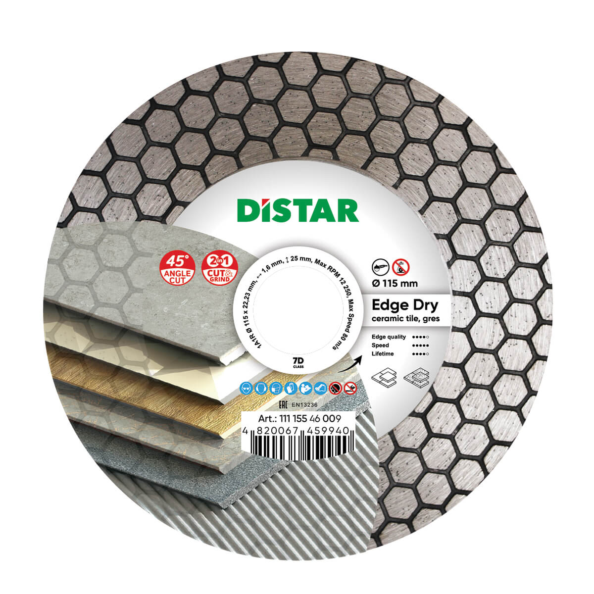 DISCO DE CORTE DIAMANTADA 1A1R Ø115mm e Ø 125mm - EDGE DRY