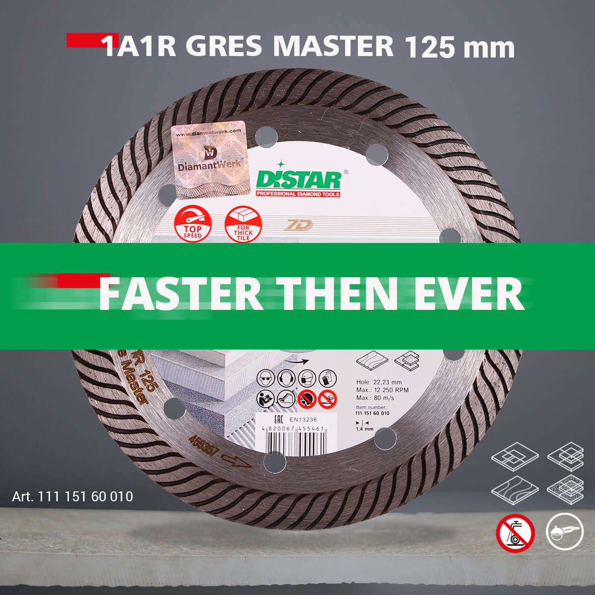 DISCO DE CORTE DE DIAMANTE 1A1R Ø 115 mm a Ø 230 mm GRES MASTER