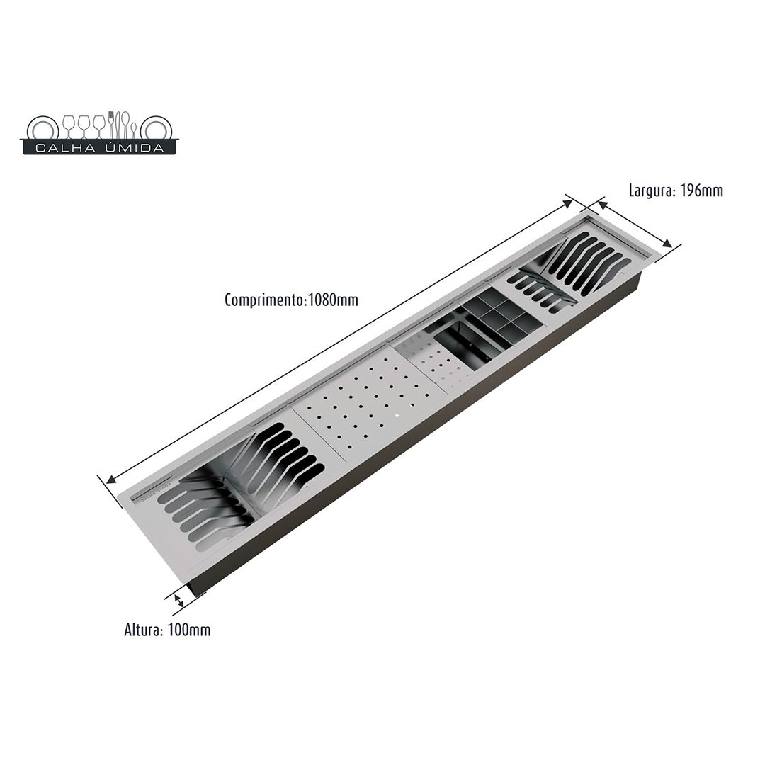 Kit Escorredor Sobrepor Calha Umida Kitchen 5 Módulos 1080mm - AÇO 304