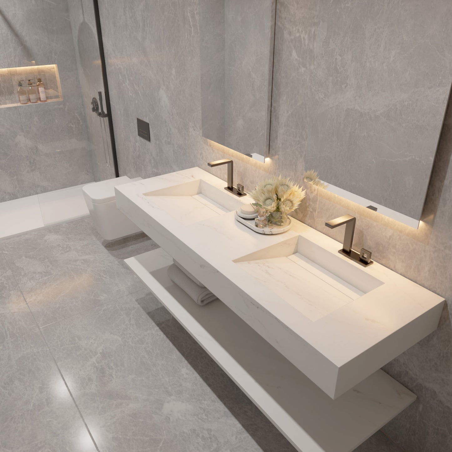 Bancada Torino em DEKTON 4 mm com Lavatórios Dupla Integrado
