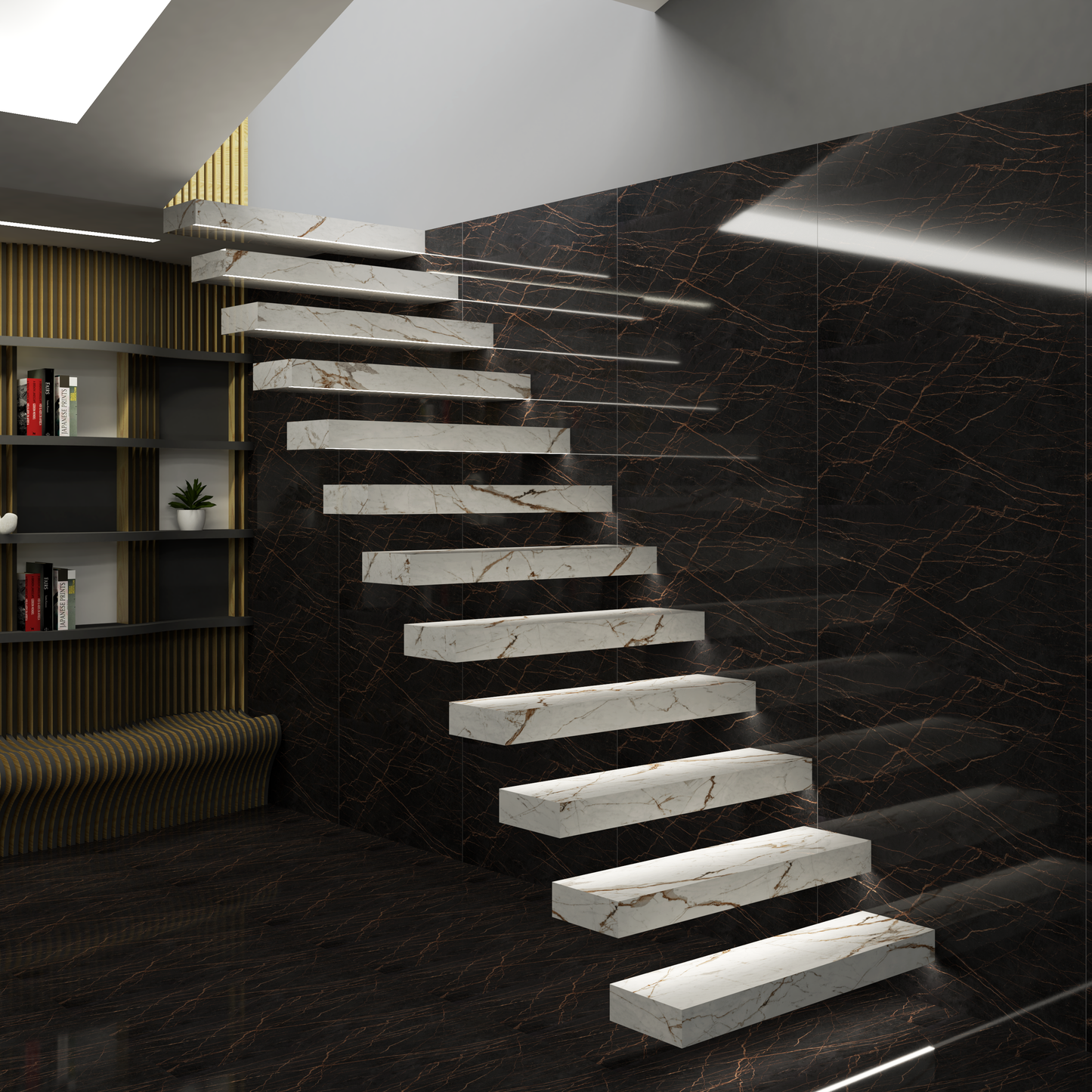 Gradini per scale modello Box con LED sottostante - 30 x 100 cm rivestiti in ceramica da 8 mm