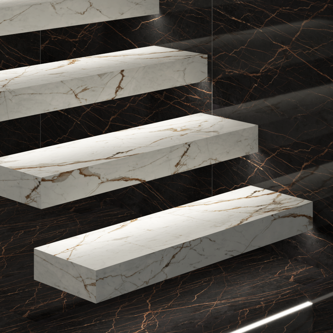 Gradini per scale modello Box con LED sottostante - 30 x 100 cm rivestiti in ceramica da 8 mm