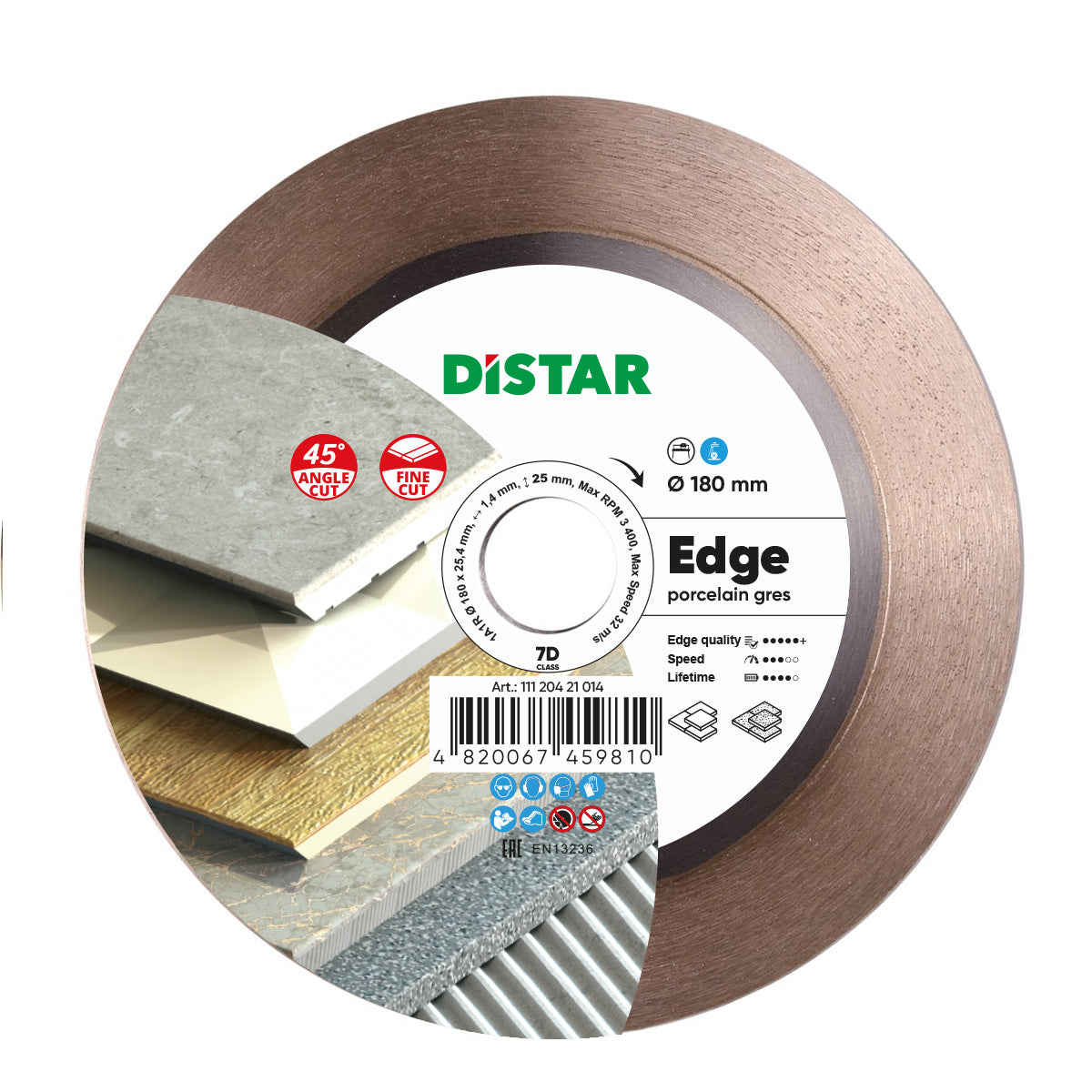 DISCO DE CORTE DIAMANTADA 1A1R Ø 180 mm a Ø 250 mm EDGE
