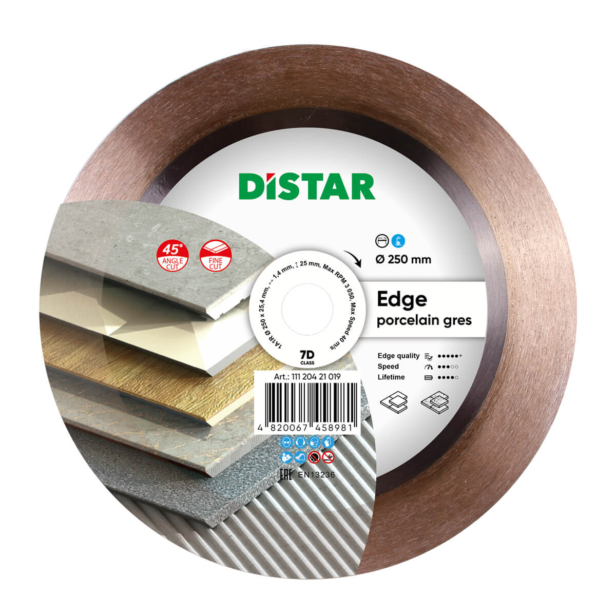 DISCO DE CORTE DIAMANTADA 1A1R Ø 180 mm a Ø 250 mm EDGE