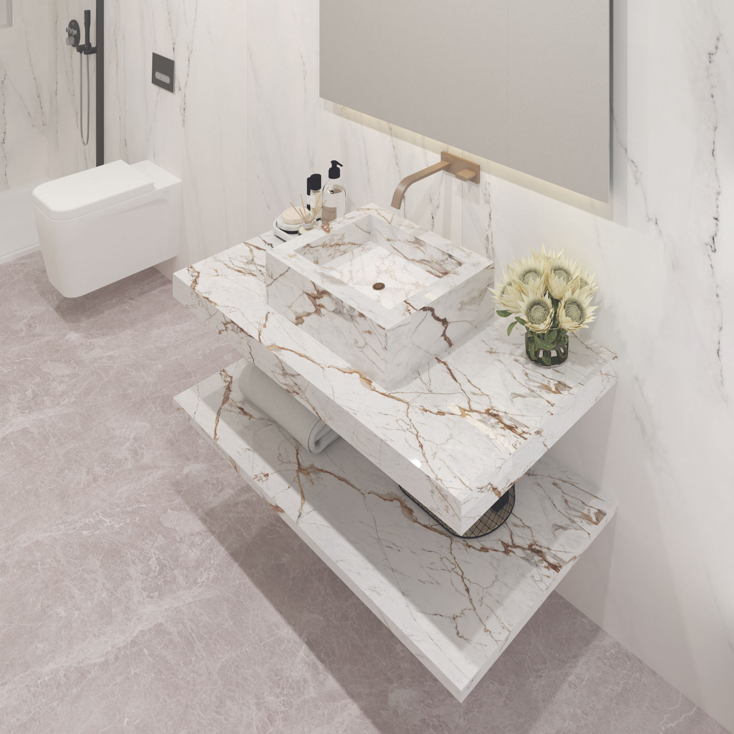 Bancada Reta Palermo em Dekton 4 mm com lavatório de Pousar no mesmo material
