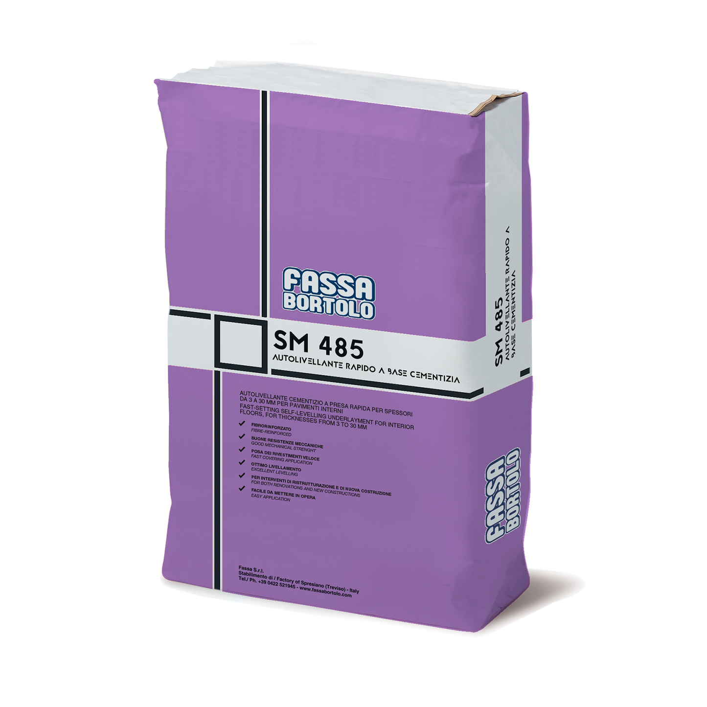SM 485 Argamassa auto-nivelante de presa rápida, fibro-reforçado, para espessuras de 3 a 30 mm para pavimentos interiores - Fassa bortolo