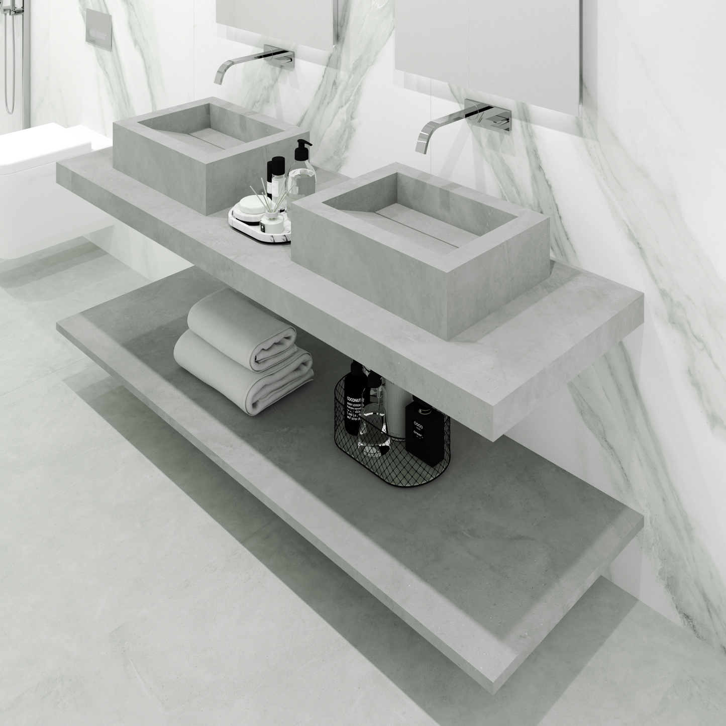 Bancada Reta Siena em Dekton 4 mm com Lavatório Duplo de Pousar no mesmo Material