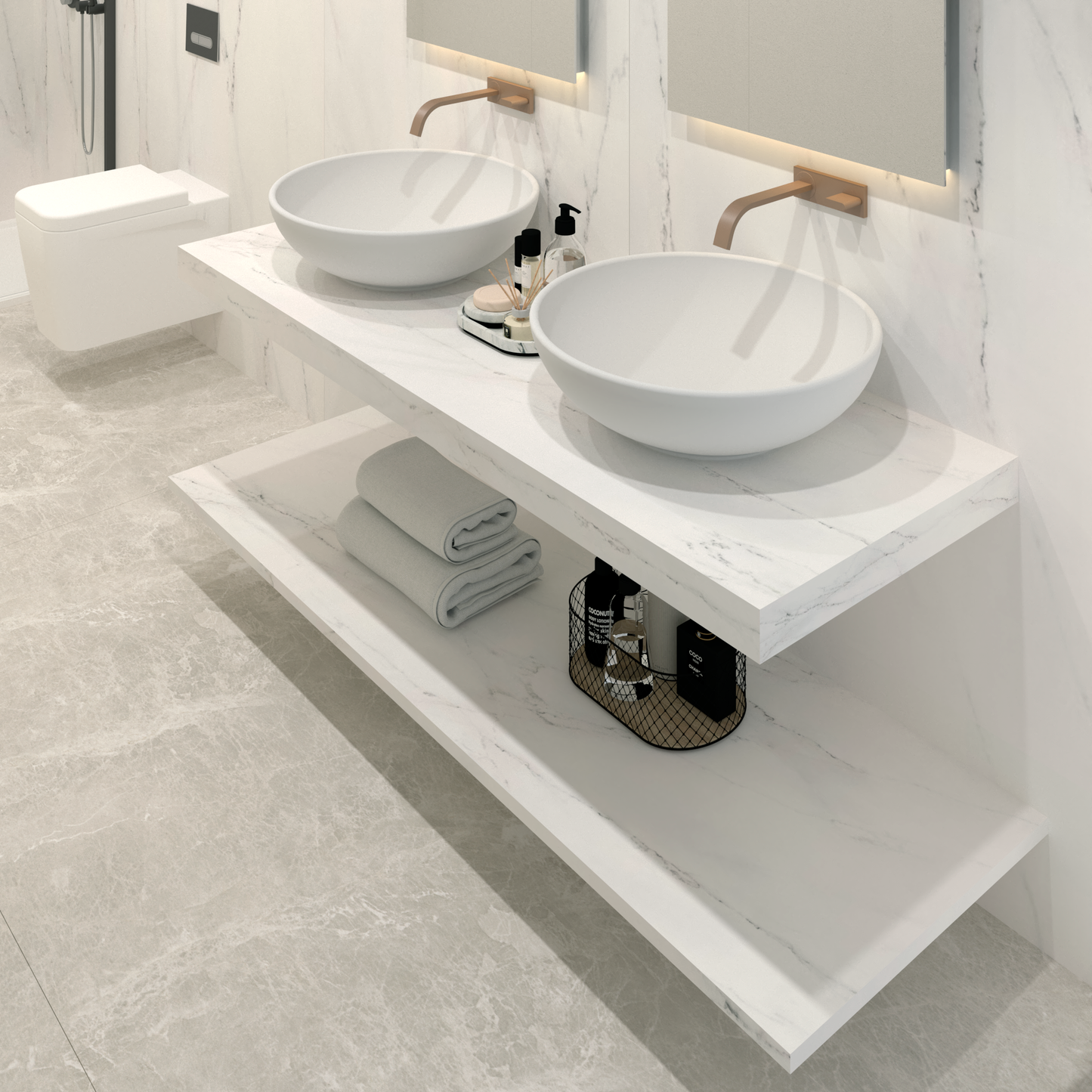 Bancada Reta Vicenza em DEKTON 4 mm com furação para Lavatório Duplo de pousar