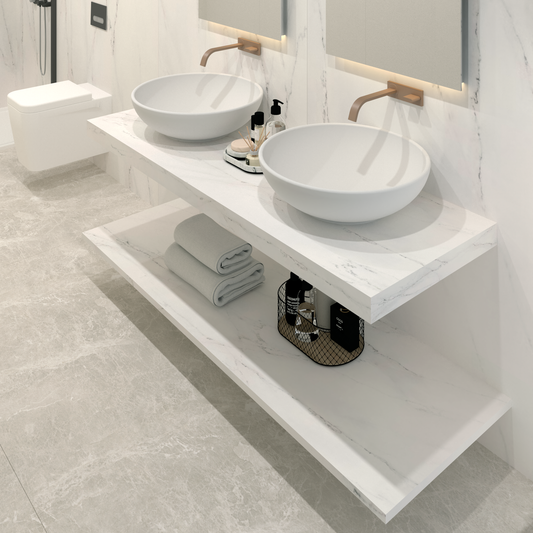Piano di lavoro Vicenza Dritto in DEKTON 4 mm con foratura per Doppio Lavabo da Appoggio