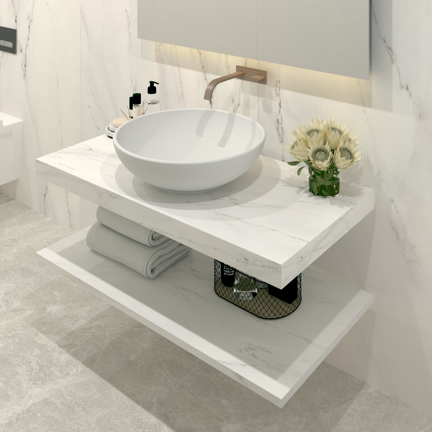 Bancada Reta Vicenza em DEKTON 4 mm com furação para Lavatório de pousar