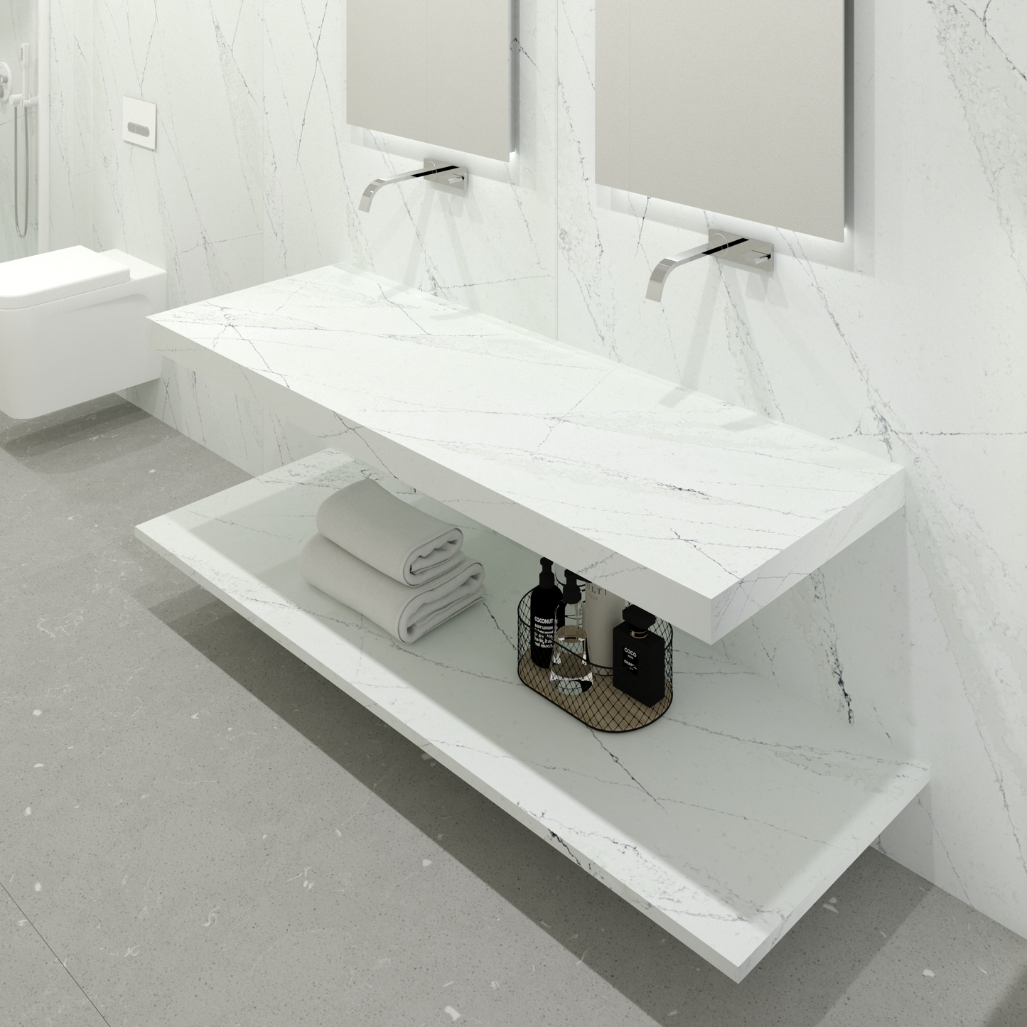 Bancada Reta Vicenza em Silestone com furação para Lavatório duplo de pousar