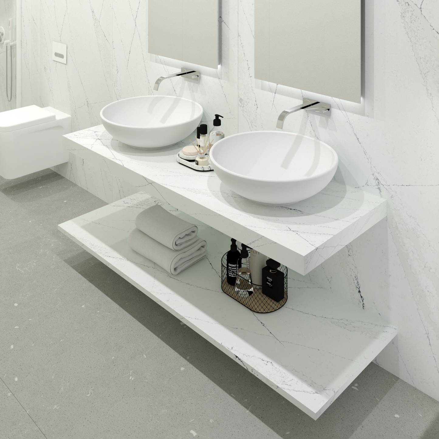 Bancada Reta Vicenza em Silestone com furação para Lavatório duplo de pousar