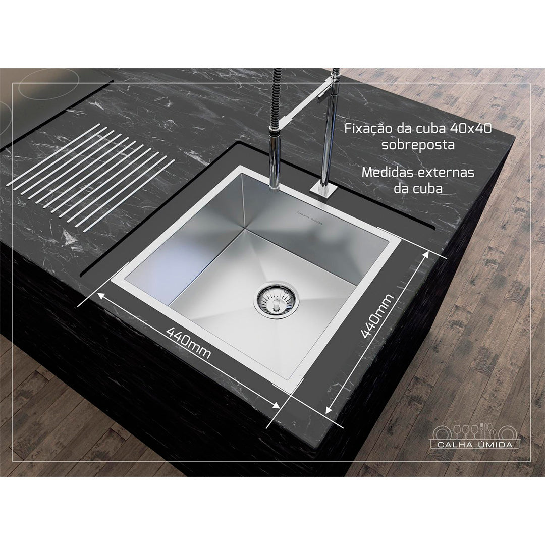 Quadratta Wet Gutter Overlay Sink 400x400 - STEEL 304