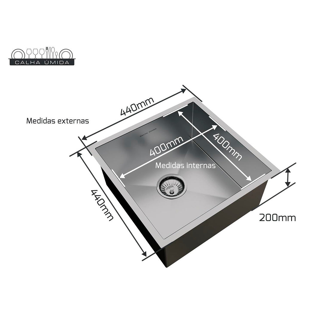 Quadratta Wet Gutter Overlay Sink 400x400 - STEEL 304