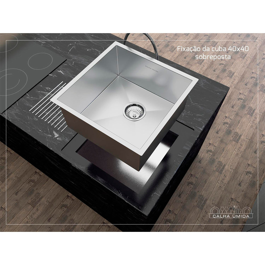 Quadratta Wet Gutter Overlay Sink 400x400 - STEEL 304