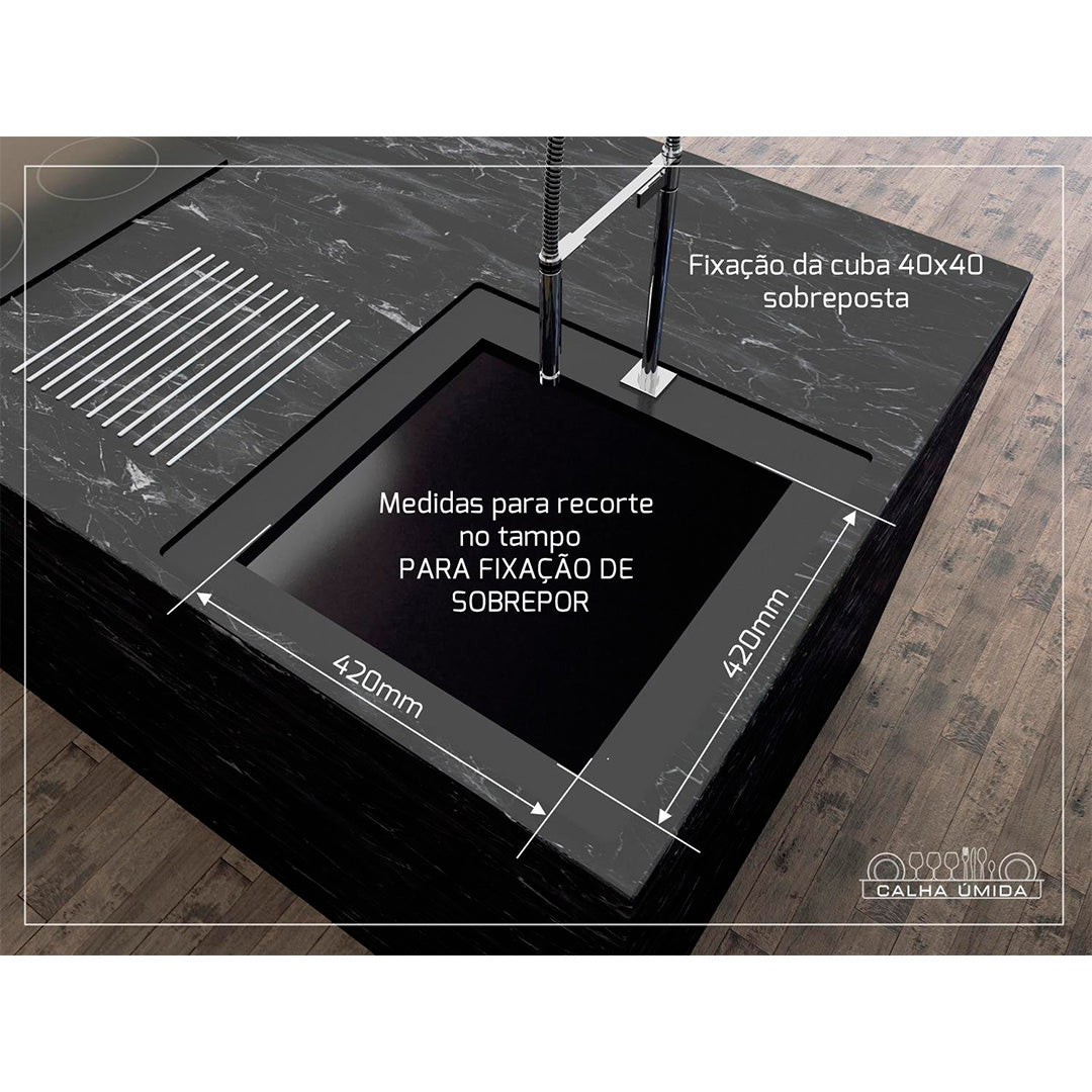 Quadratta Wet Gutter Overlay Sink 400x400 - STEEL 304