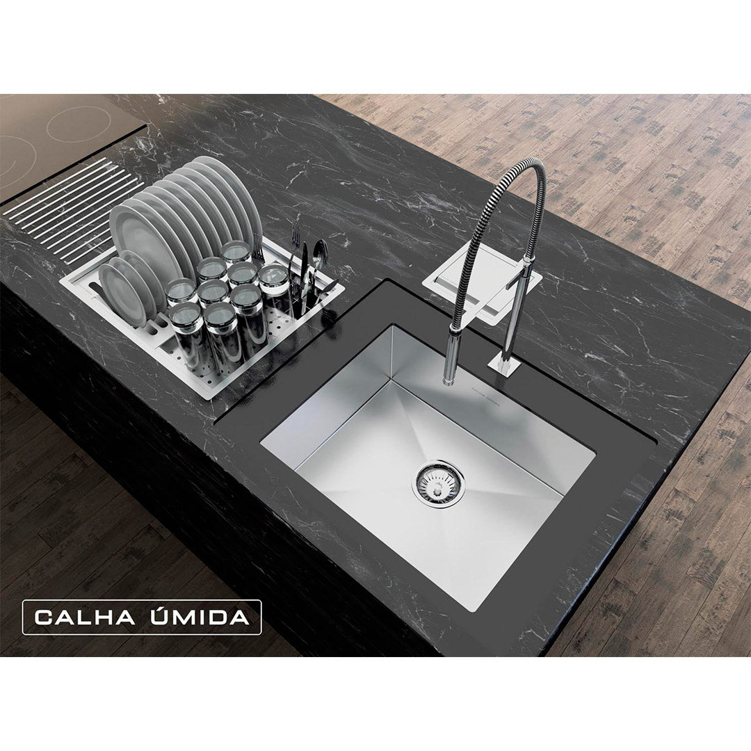Kit Escorredor Sobrepor Calha Úmida Quadratta 3 Módulos - AÇO 304