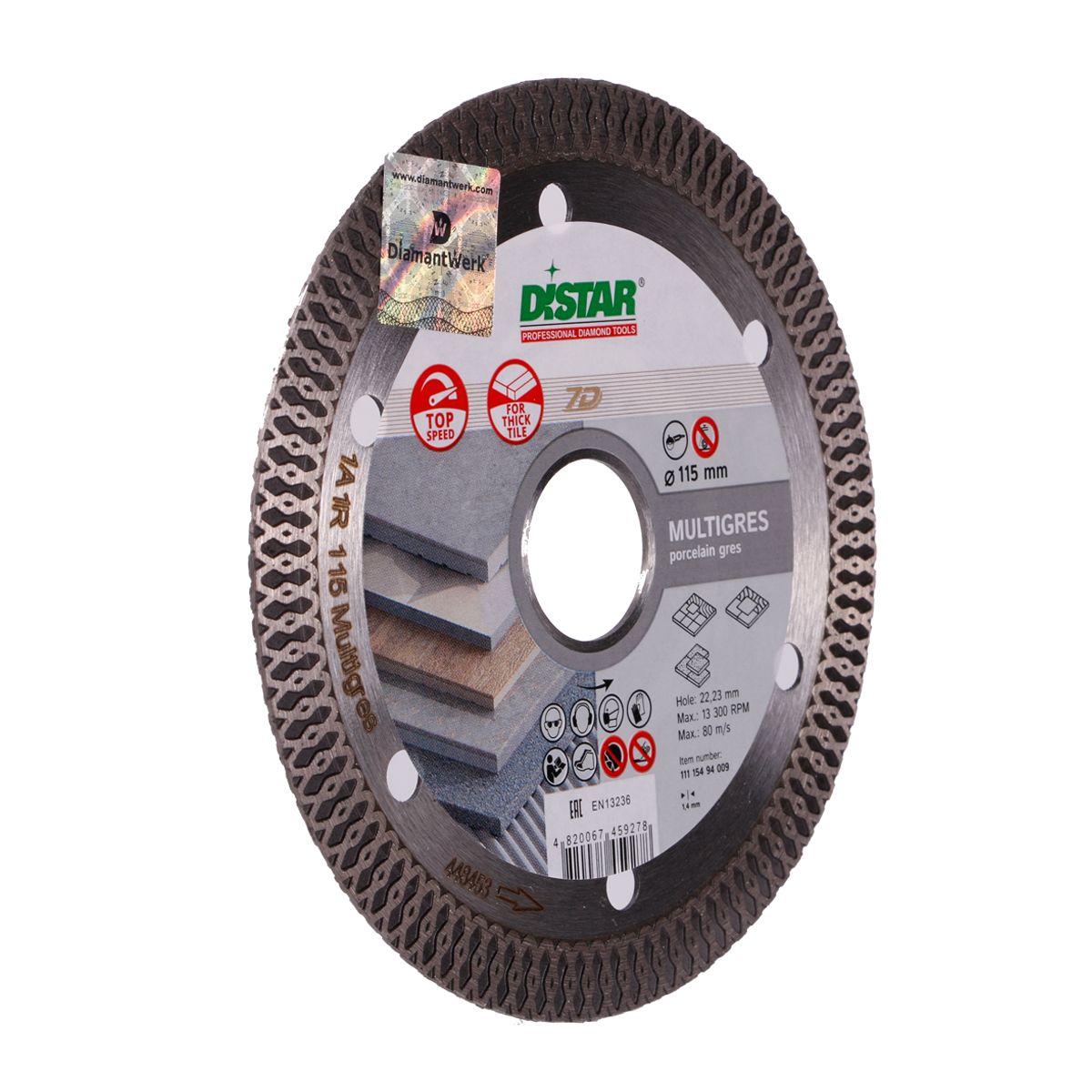 DISCO DE CORTE DIAMANTADA 1A1R Ø 115 mm a Ø 125 mm MULTIGRES