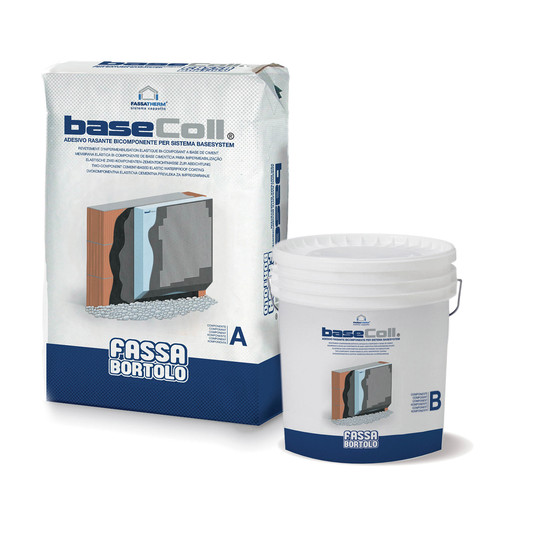 BASEECOLL - Cola-Regularizador de base cimentícia bicomponente e impermeabilizante para colar e regularizar os painéis para rodapés em EPS - Fassa Bortolo