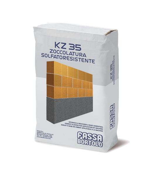 KZ 35 ZOCCOLATURA SOLFATORESISTENTE - Reboco de base com hidrorrepelente à base de ligantes especiais resistentes a sulfatos e cal aérea para rodapés em exteriores e interiores - Fassa Bortolo