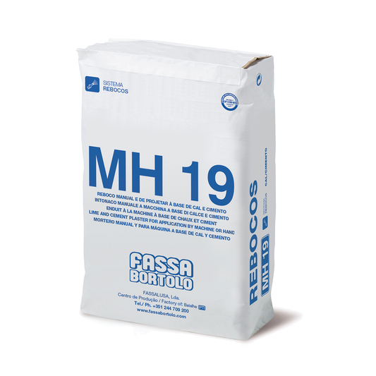 MH 19 Reboco hidrofugado para arear, à base de cal e cimento para exteriores e interiores à mão ou à máquina - Fassa Bortolo