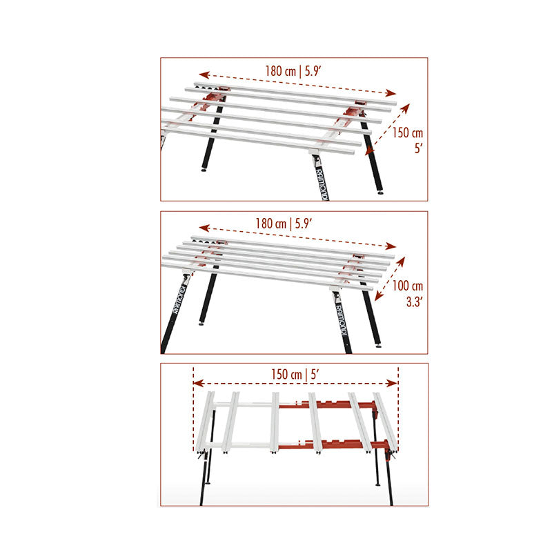 Tavolo da lavoro modulare BM180 PLUS MK3 allungabile con gambe snodabili 