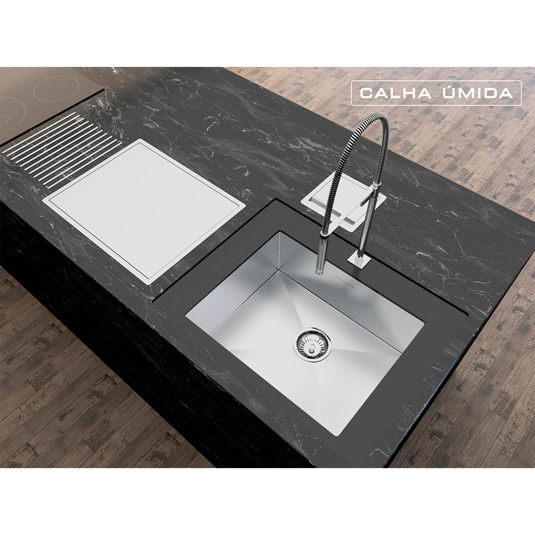 Kit Escorredor Sobrepor Calha Úmida Quadratta 3 Módulos Com Tampa - AÇO 304